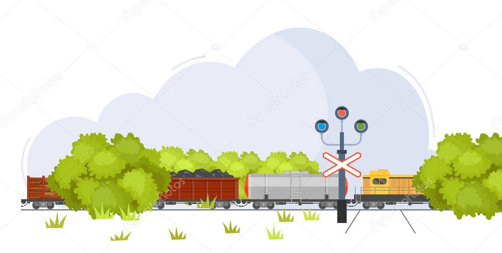 Freight train with wagons, tanks, freight, cisterns