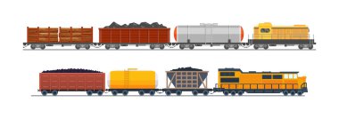 Vagonlar, tanklar, yük, sarnıçlar ile yük treni.