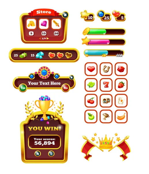 Iconos de Casino para máquinas tragamonedas, loterías para juegos 2d . — Vector de stock