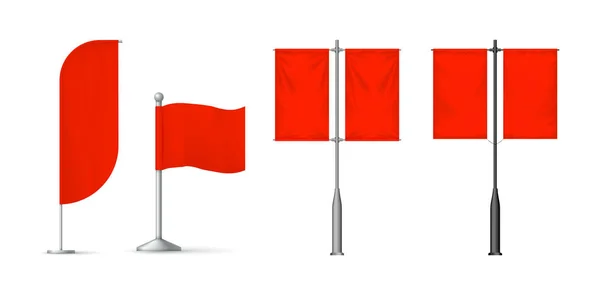 Realistas banderas textiles rojas conjunto vector aislado — Archivo Imágenes Vectoriales