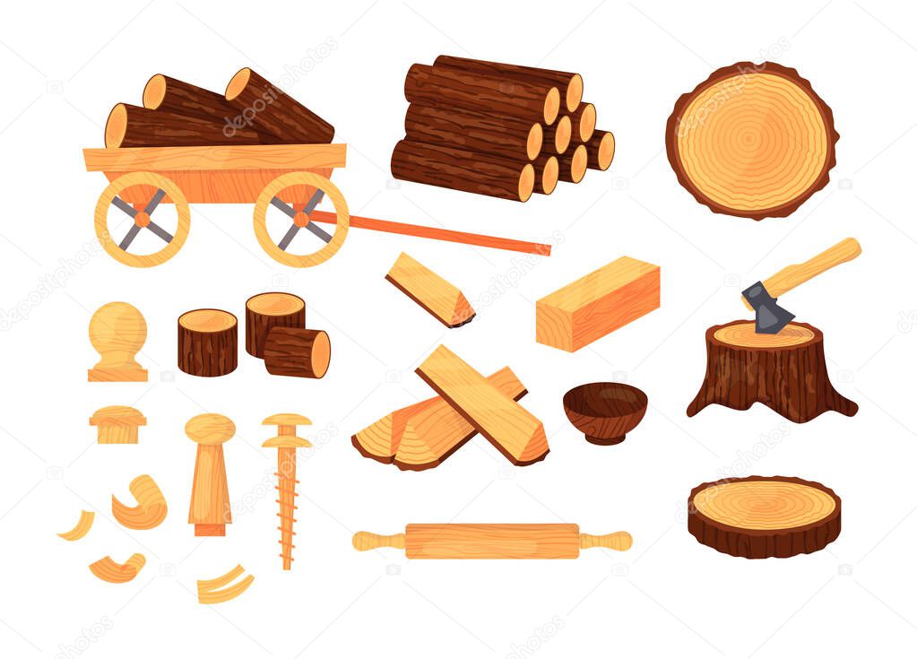 Logs and boards for the forest industry set cartoon vector
