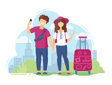 Japon turistler kadın ve erkek gülümsüyor.