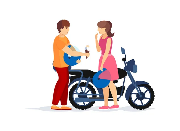 Motosiklet sitesinin iniş sayfasında aşık çiftler — Stok Vektör