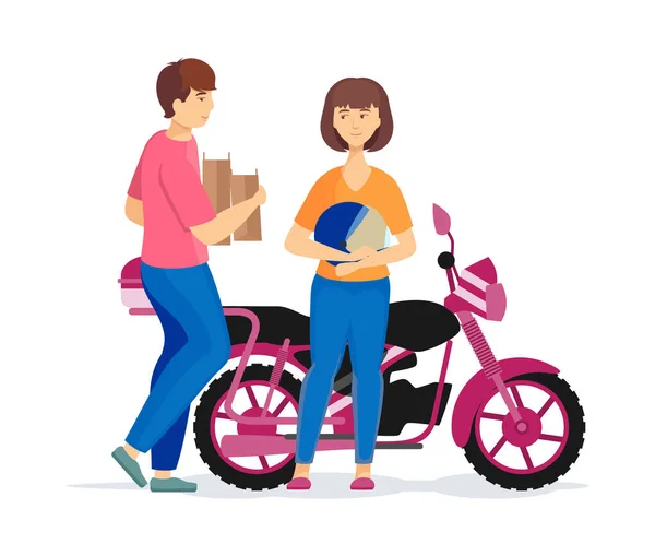 Riders couple on motorbike website landing page — Stock Vector