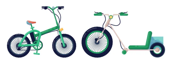 Conjunto de transporte urbano moderno, vehículos. Velocidad scooter, bicicleta. Transporte para viajes, viajes, turismo, deportes — Vector de stock