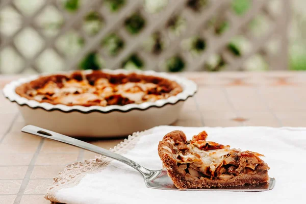 Savory Tart Mushrooms Mushroom Quiche Pie Table Blurred Nature Background — Stock Photo, Image