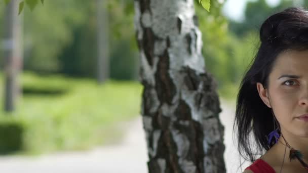 Schöne Weibliche Hälfte Gesicht Erschossen Platz Für Anzeigentext Frau Portrait — Stockvideo