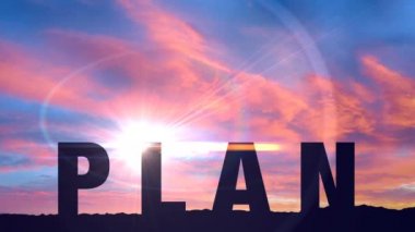 Plan harfleri şafakta yerde durmak, hedef kurumsal iş planlama sembolü