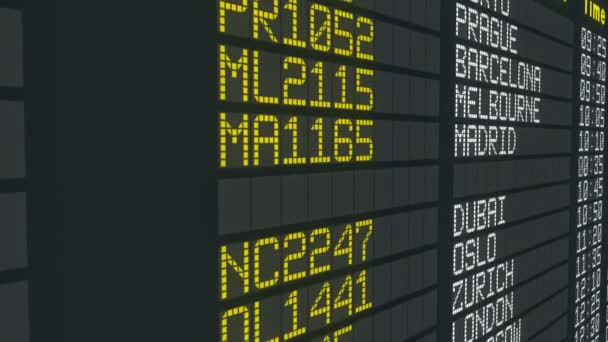 Indicatif de la table du dernier appel de l'aéroport, état de l'horaire des départs internationaux — Video