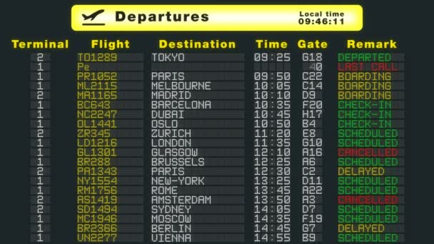 Aéroport international tableau des départs horaires vols rafraîchir plat mise à jour — Video