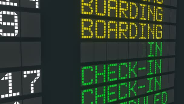Изменение статуса посадки в аэропорту, расписание международных рейсов — стоковое видео