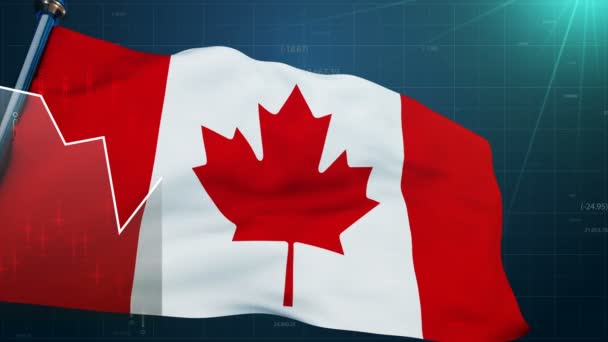주식 시장 배경에 캐나다 플래그, 무역 재정 토론토, 달러 통화 — 비디오