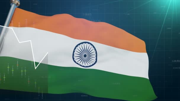 Bandera de la India en el mercado de valores, finanzas comerciales Bombay, moneda de cambio — Vídeos de Stock