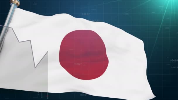 Japón bandera en el mercado de valores antecedentes, finanzas comerciales Tokio, moneda de cambio — Vídeo de stock