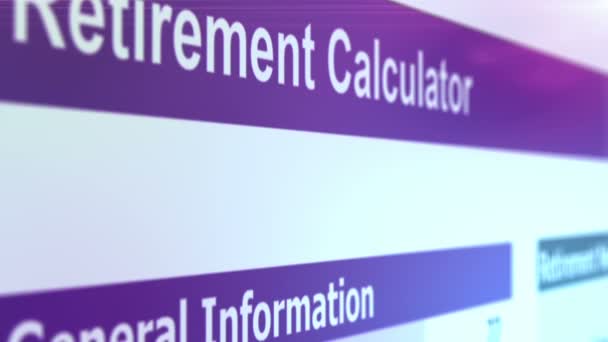 Calculadora de jubilación documento desplazar fondos pensionistas después de años de inversión — Vídeo de stock