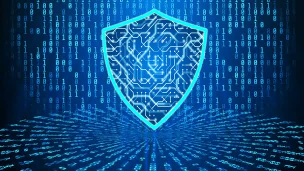 Escudo cibernético, protección contra el software antivirus digital aplicación spyware malware — Vídeo de stock