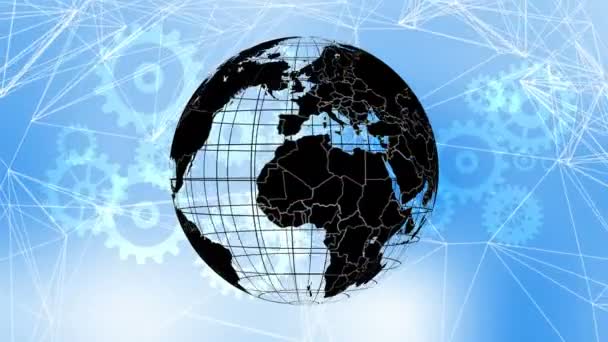 Transparent globe on blue business background, modern technology era worldwide — Stock Video