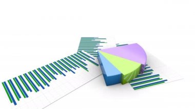 Büyüyen grafik pasta finansal animasyon, renkli gelir dağılımı rakam grafiği