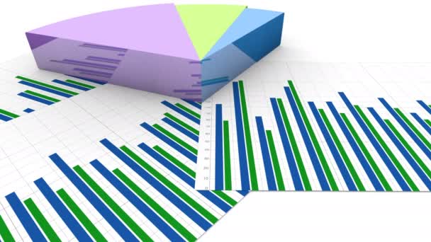 Animazione torta finanziaria, grafico cresce, grafico colorato cifre di distribuzione del reddito — Video Stock