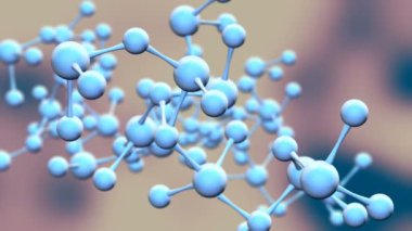 Soyut uzayda dönen 3d moleküller, şematik modelin mikroskop görünümü