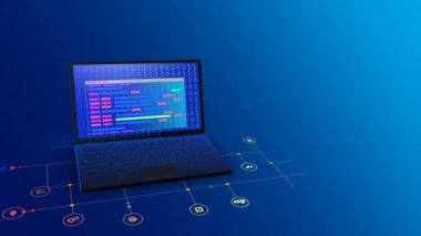 Birçok aletleri ile Laptop, sosyal medya ağı modern teknoloji iş hayatı çalışma