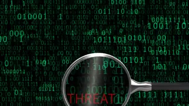 Amenaza bajo lupa digital, software antivirus encuentra código malicioso — Vídeos de Stock