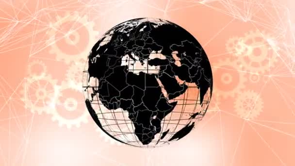 Прозорий глобус на теплих бізнес-фоні, епоха сучасних технологій у всьому світі — стокове відео