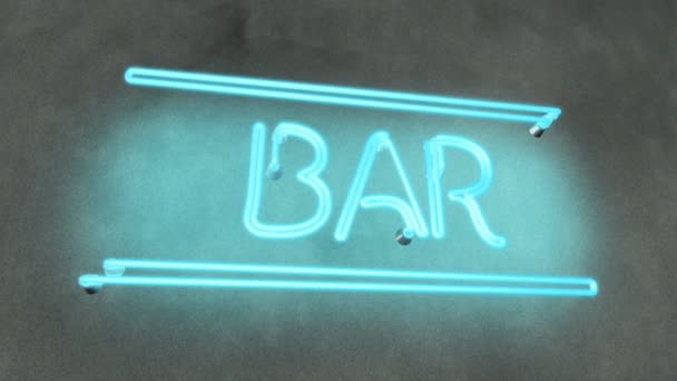 Neon teken bar in Café Bar Restaurant, werken nacht lokale drankje pub grijs muur — Stockvideo