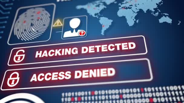 Sistema de digitalização Hacking detectado, rede de vírus hackeado malicioso, sem acesso — Vídeo de Stock
