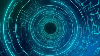 Matris makine sembolleri ile bilgisayar dijital tüp, gelecek koridor üzerinden sinek