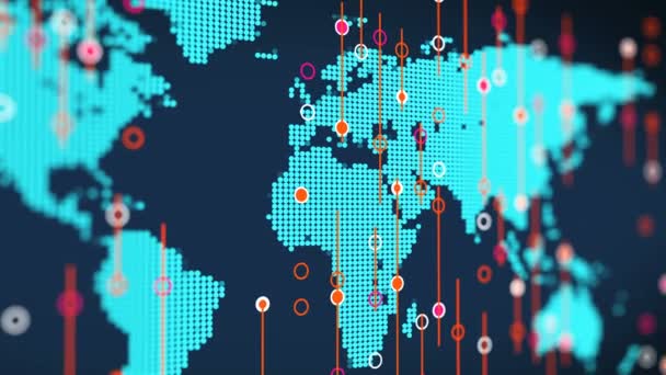 Światowy cyfrowy schemat rotacji map z akcji świeca laski — Wideo stockowe