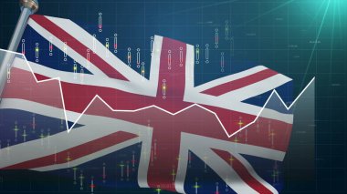 Borsa arka planda İngiltere bayrağı, ticaret finans Londra, euro pound para birimi