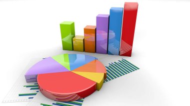 Mali pasta ve çubuklar animasyon, grafik büyür, yıllık gelir rakamları grafik