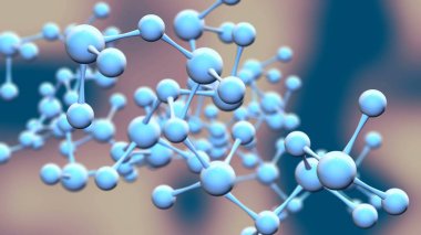 Soyut uzayda dönen 3d moleküller, şematik modelin mikroskop görünümü