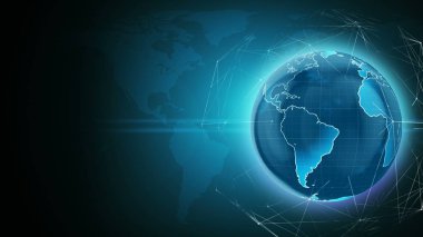 Dünya küresel iş arka planı, ağ bağlantı hatları ile dönen gezegen