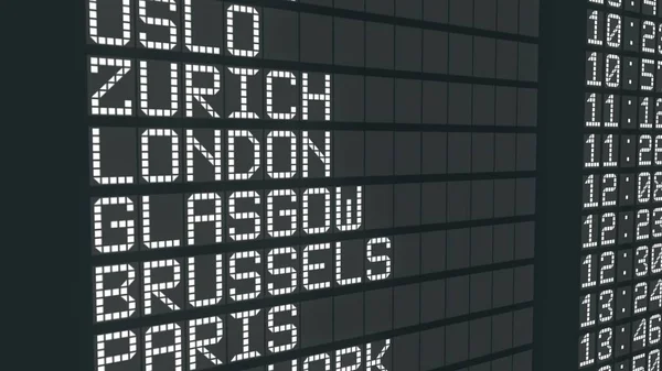 Uluslararası havaalanı geliş tablosu, menşe şehirler iyelik listesi zamanlama