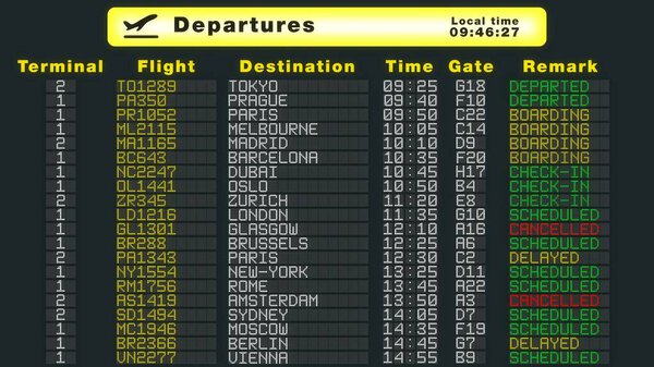 International airport table departures schedule flights refresh flat update