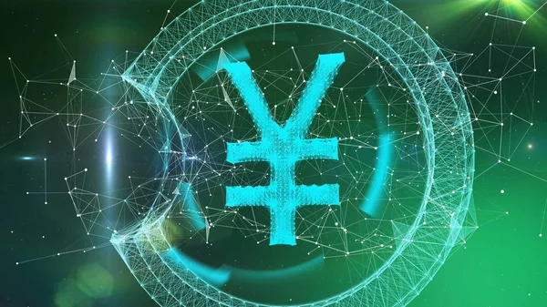 Yen plexus design, elektronikus valuta online pénz szimbólum, kereskedelmi Tőzsdepiacokon — Stock Fotó