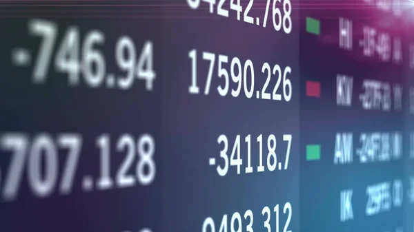Finanzzahlen auf LED-Bildschirm, Indizes und Marktinformationen — Stockfoto