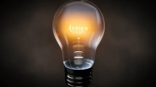 輝くワイヤーテキスト記号、明るいビジネスシンボルと電球で単語を設計 — ストック写真