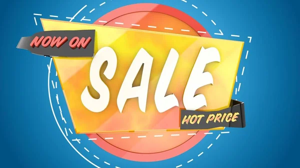 Sale logo intro, iklan diskon cerah dinamis 3d banner dinding penjualan — Stok Foto