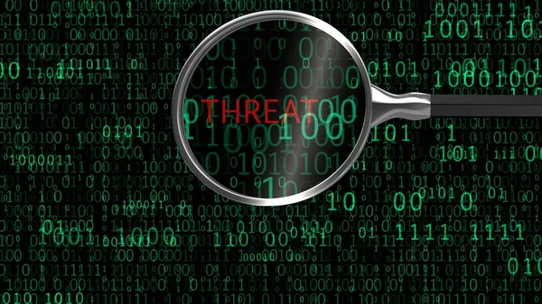 Threat under digital magnifying glass, anti-virus software finds malicious code