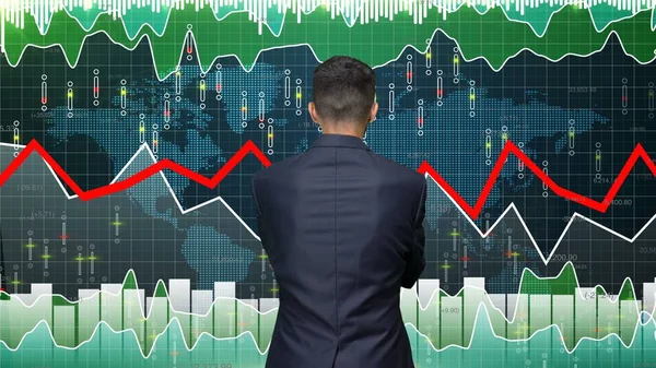 Inwestor biznesowy rozważa możliwości pracy patrząc na wykres finansowy — Zdjęcie stockowe