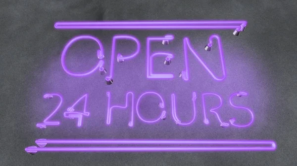 Avond nacht lokale pub, Neon bord open 24 uur in Café Bar Restaurant — Stockfoto