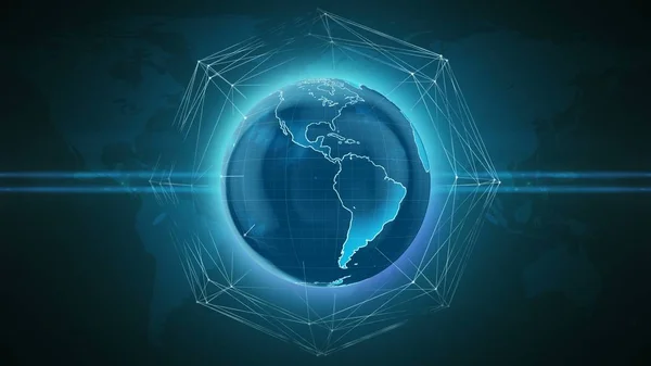 비즈니스 네트워크 라인으로 지구를 회전하는 세계 적인 세계에 남쪽과 북쪽 암리카 — 스톡 사진