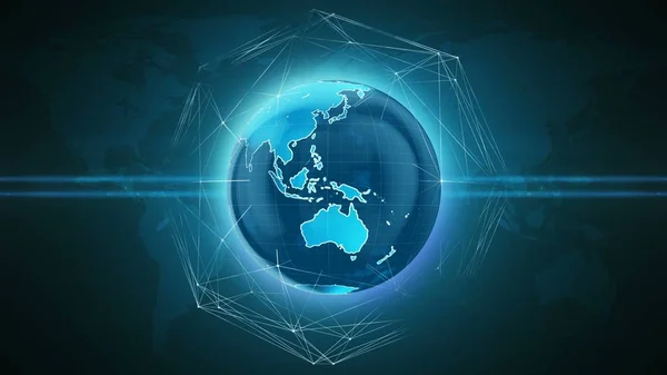 Asya ve Avustralya dünya dünya üzerinde iş ağı hatları ile gezegen dönen