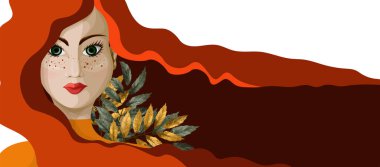 Mükemmel bir derlemede uzun saçlı bir kızın vektör görüntüsü. Kavram. Sonbahar kızı