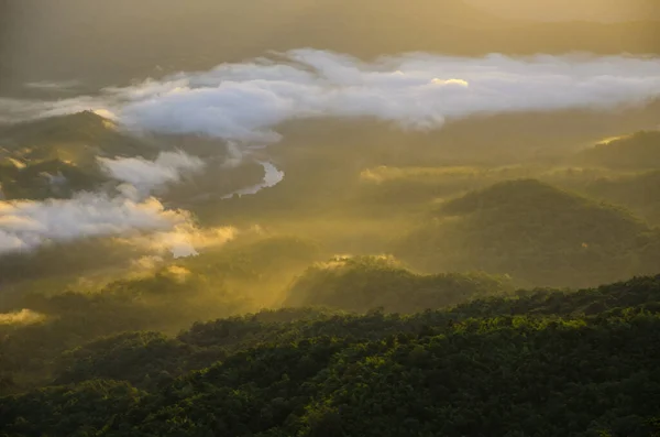 Vista Montanha Com Luz Solar Quente — Fotografia de Stock