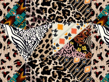 Patchwork leopar ve zebra tasarım deseni, leopar ve etnik desen, dikenli yamalar