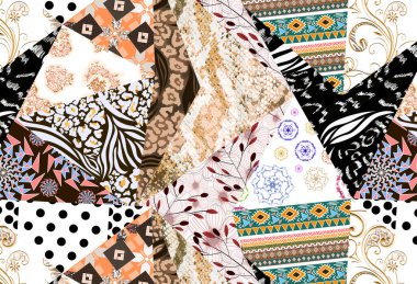 Patchwork leopar ve zebra tasarım deseni, leopar ve etnik desen, dikenli yamalar